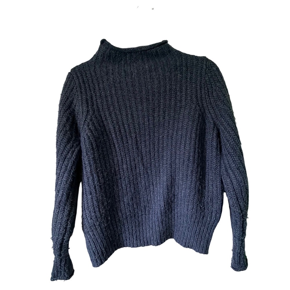 Madewell Ribbed Mock Neck Sweater Womens XS Navy Blue Good Wool Blend Chunky
